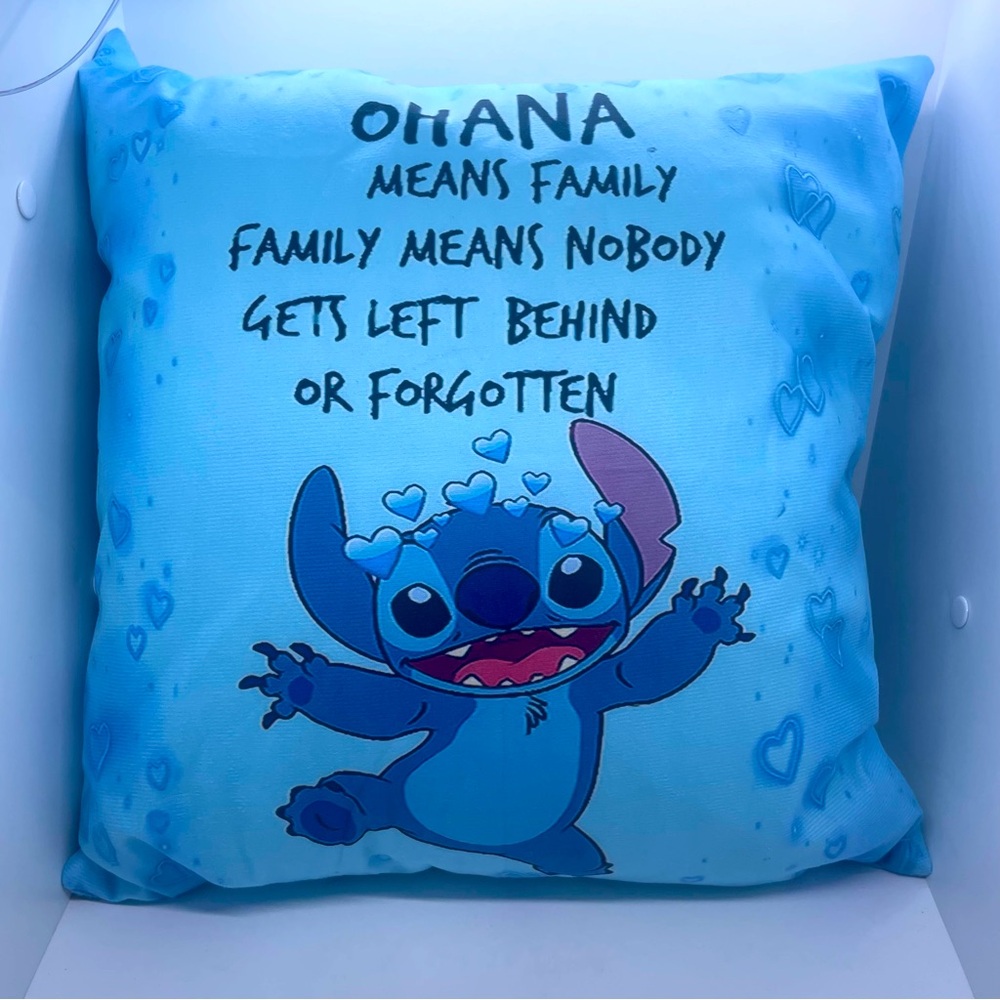 Disney Blue Stitch Ohana Throw Pillow